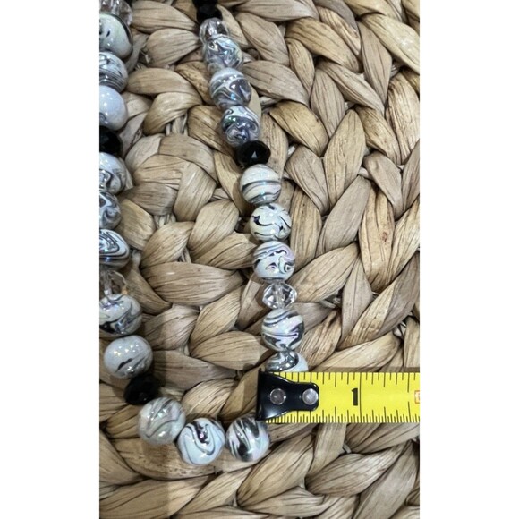 Black White Silver Metallic Chocker Necklace & Earring Set Crystal Whimsigoth - Picture 9 of 12